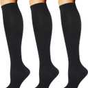 Double Couple 3 Pairs Compression Socks for Women Men 20-30mmhg Knee High Stocking for Sports Running Travel Nurses (Large-X-Large, Black)