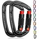 Oupeng sky Auto Locking Carabiner Clips - 28KN (6172lbs) Heavy Duty Caribeaners, Large Carabiner Clip for KeychainsHammockCamping, Gym, Hiking, Outdoor Dog Leash (2 Black+Red)