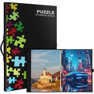 Puzzle Storage Folder for 1000 Pieces, Puzzle Frame Accessories for Puzzle Organizers and Storage, Large Capacity Jigsaw Puzzles Organizer Portable with 20 HD Film Pockets (Black)