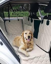 PETICON Dog Car Seat Cover with Mesh Window, 100% Waterproof Pet Seat Cover for Back Seat, Scratchproof Dog Hammock for Cars, Trucks, SUVs, Jeeps, Beige