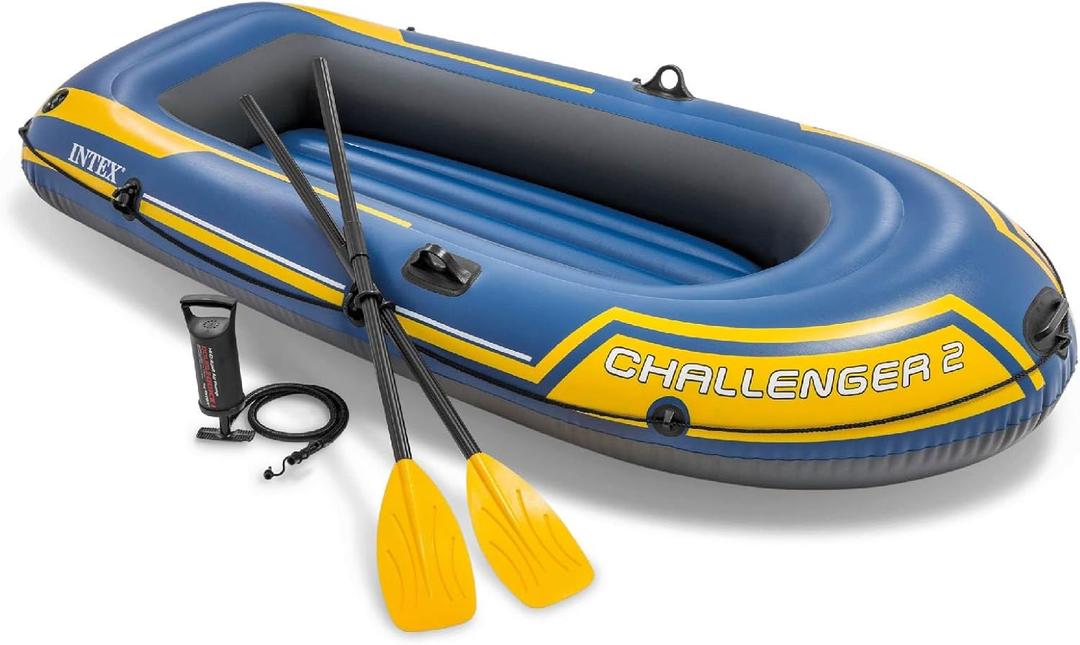 INTEX Challenger 2 Inflatable Boat Set: Includes Deluxe 48in Boat Oars and High-Output Pump
