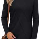 YUCOLEN Long Sleeve Shirts for Women Pleated Crew Neck Cotton T Shirts Solid Color Soft Casual Basic Tees Fall Trendy Tops (Black, L)