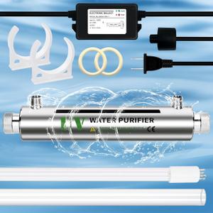 UV Water Filter,Add-on Kit for Under Sink Water Filtration Systems,Ultraviolet Water Purifier Sterilizer Filter for Whole House Water Purification,2GPM 110V,Consumed Power 21W, Lamp Power 16W