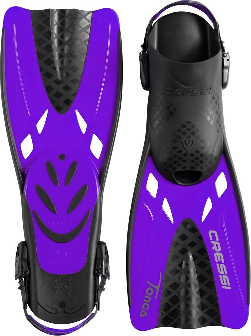 Cressi Adult Adjustable Snorkeling Fins with Ultra Resistant Buckles, Very Light, Ideal for Traveling - Tonga: Designed in Italy (S/M | US Man 4.5/8.5 | US Lady 5/9.5 | EU 36/41, Purple)