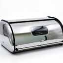 Stainless Steel Large Bread Box for Kitchen Countertop, Roll Top Metal Bread Storage Container with Window and Air Hole, 17.1 x 10.6 x 7.08 inch