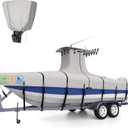 100% Waterproof T-Top Boat Cover Ultra-Thick 1200D Heavy-Duty Tear-Resistant Polyester with Motor Cover & 19 Reinforced Straps, for 22"-24" Center Console Boat with T Top Roof (Gray)