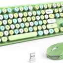 MOFII Wireless Keyboard and Mouse Combo, 2.4GHz Retro Full Size Typewriter Keyboard with Number Pad & Wireless Mouse for Laptop, PC, Desktop, Mac, Windows - Green Colorful (Green Colorful-B)