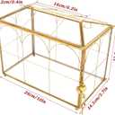 Gold Brass & Glass Wedding Card Box with Heart-Shaped Lock & Slot, Clear Envelope Holder for Reception, Secure Cash Gift Storage Box for Wedding Party, Geometric Handmade Lock Box with 2 Keys
