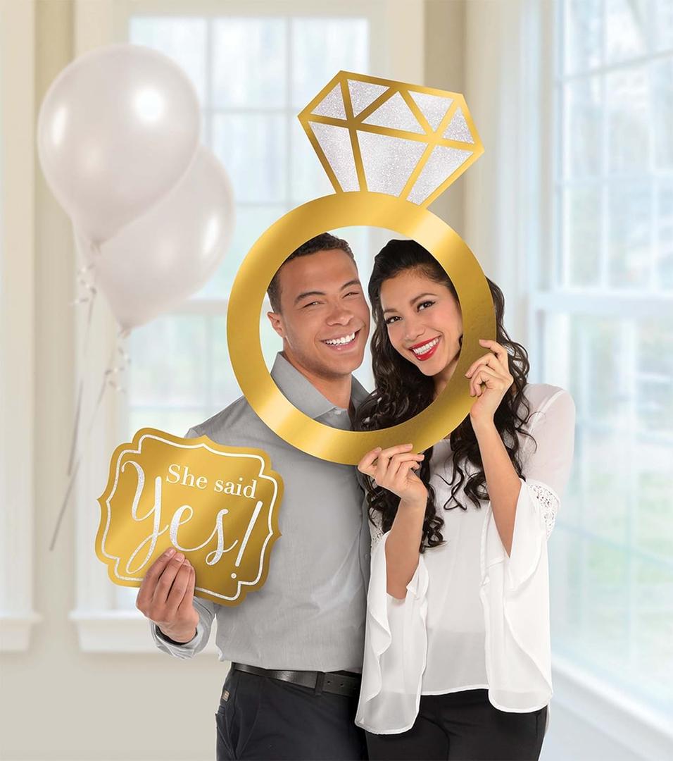 Stunning Ring Photo Prop Set - Frame, 22.5" x 16" & Cutout, 9.25" x 11 (2 Pcs.) - Perfect for Engagements, Weddings, and Anniversaries