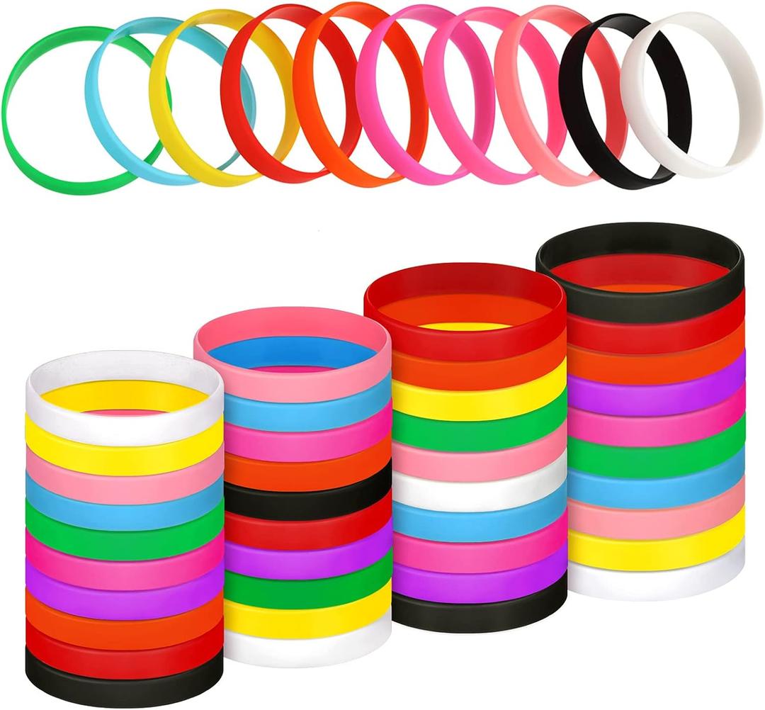 Sumind 100 Pcs Silicone Wristbands Bulk 10 Color Rubber Bracelets Blank Silicone Bracelets Stretch Colored Rubber Wristbands for Women Men Gifts(Rich Colors)