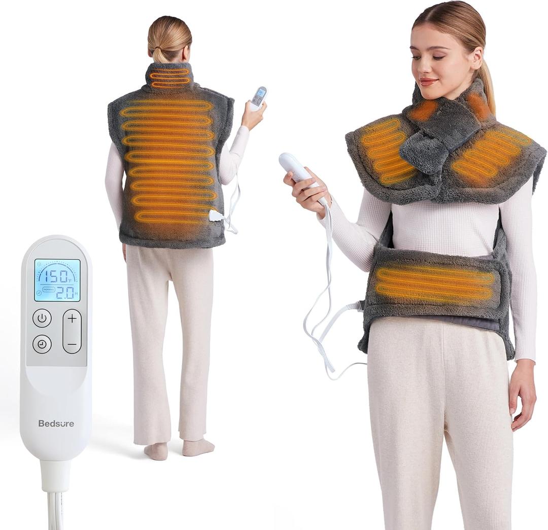 Bedsure Heating Pad for Back with Abdomen Belt - Valentine Birthday Gifts for Seniors Women Mom Men, Electric Heated Pad for Neck and Shoulders, Fast Heating Large 24"x34", ETL Certified, Grey