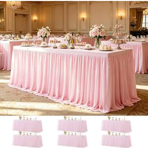 6 Pack Pink Table Cloth Tulle Tutu Table Skirt for 6 Foot Rectangle Tables, 72" x 30"