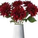 5PCS Burgundy Dahlia Artificial Flowers 6" Large Faux Dahlia Realistic Silk Flowers 20in Long Stem Fake Dahlia Bouquets for Wedding Bride Centerpieces for Table Home Party Floral Decor (Burgundy)