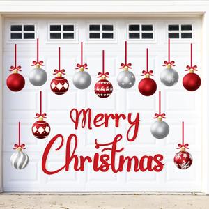 32PCS Christmas Garage Door Decorations Magnets - Merry Xmas Ball Holiday Refrigerator Fridge Kitchen Decor(Red, Silver)