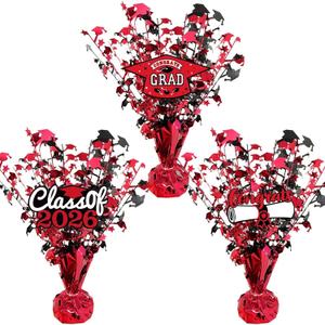 3 Pcs Graduation Table Centerpieces - Balloon Weight Centerpieces Blue Glitter Foil Graduate Cap Centerpieces for 2026 Graduation Party Table Decorations (red)