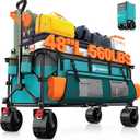 48" L Collapsible Wagon Cart Foldable, 560lbs Weight Capacity 300L Heavy Duty Folding Beach Wagons with Big All-Terrain Wheels, Utility Carts for Groceries, Shopping, Camping, Sports - Grey&Turquoise