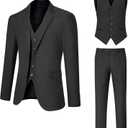 DEETRUST Men's Slim Fit 2 Button 3 Piece Suit Set, Solid Blazer Jacket with Multi-Functional Inner Pockets for Business/Party S