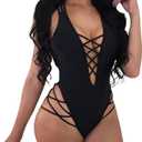 LAGSHIAN Womens Sexy One Piece Lace Up Straps Swimsuit Bathing Suit Swimwear, Medium