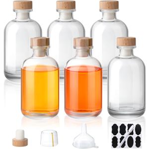 6 Pack 8oz (250ml) Empty Glass Liquor Bottles with Lids, Heat Shrink Capsules, Whiskey Bottles for DIY Alcohol, Vodka, Reusable Glass Bottle with Caps