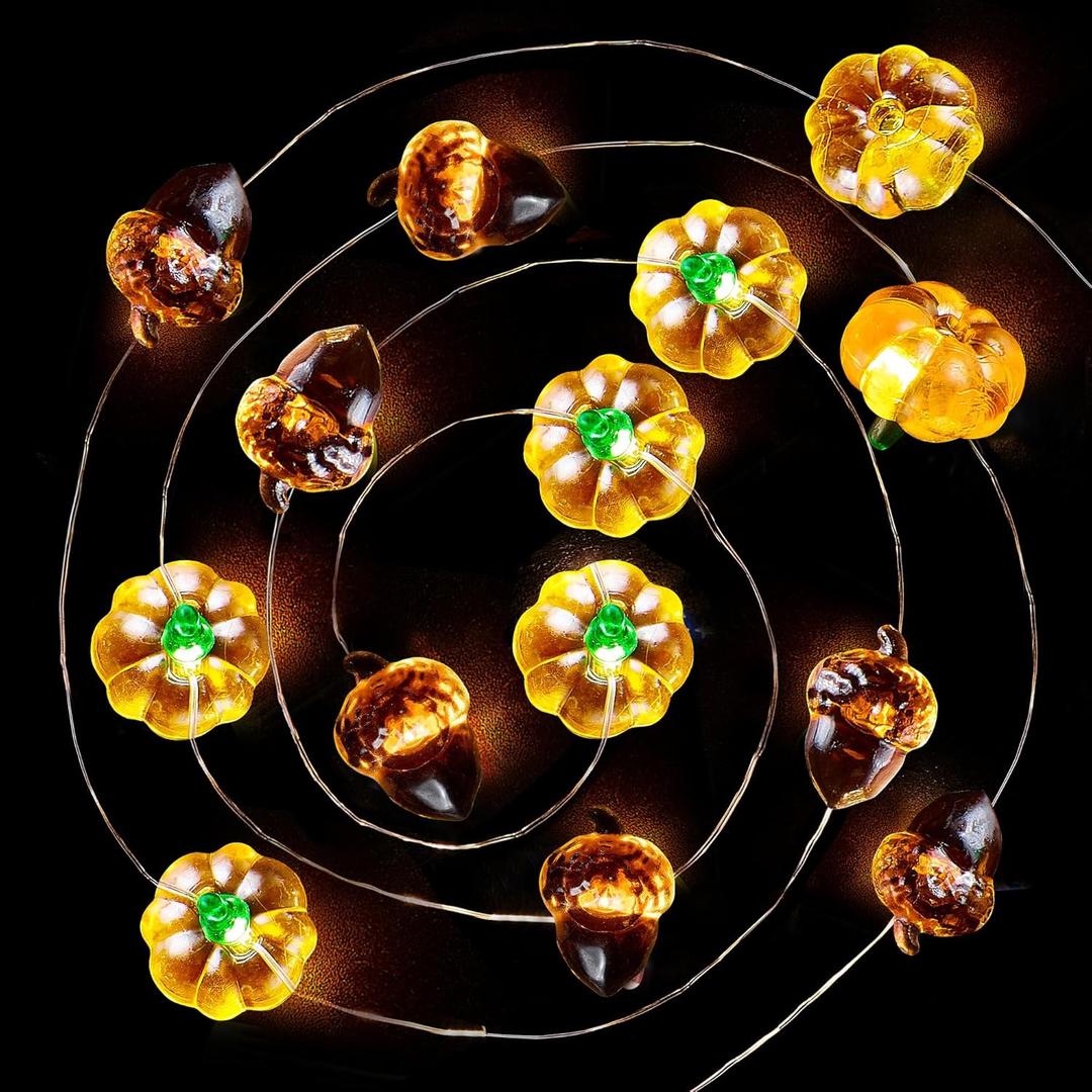 BlcTec Fall Decorations for Home 12.8FT 40 LED Fall String Lights with Acorns & 3D Pumpkins, Battery Operated Harvest Fairy Light with Timer for Indoor Outdoor Halloween Thanksgiving Autumn Fall Decor