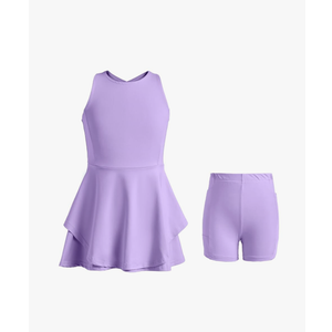 Kids Girls Tennis Golf Dress Outfit Sleeveless Dress with Shorts Pockets 2 Piece Sport Athletic Sets 140