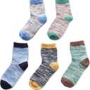 Kids Boys Crew Ankle Socks Cotton Dress Fashion Design Colorful Pattern Seamless Toe 5 Pack Ages 1-11
