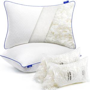 viewstar King Size Pillows Set of 2, Firm Shredded Memory Foam Pillows Adjustable for Side Back Stomach Sleepers, Washable Removable Cover