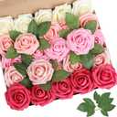 AmyHomie Artificial Flower Seriesa Red Rose 25pcs Real Looking Fake Roses w/Stem for DIY Wedding Bouquets Centerpieces Arrangements Party Baby Shower Valentines Day Christmas Tree Decorations