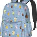 Cute Boba Bubble Tea Print Kids Backpack, Lightweight Girls School Bookbag with Front Pocket and Side Pockets for School and Daily Use, One Size