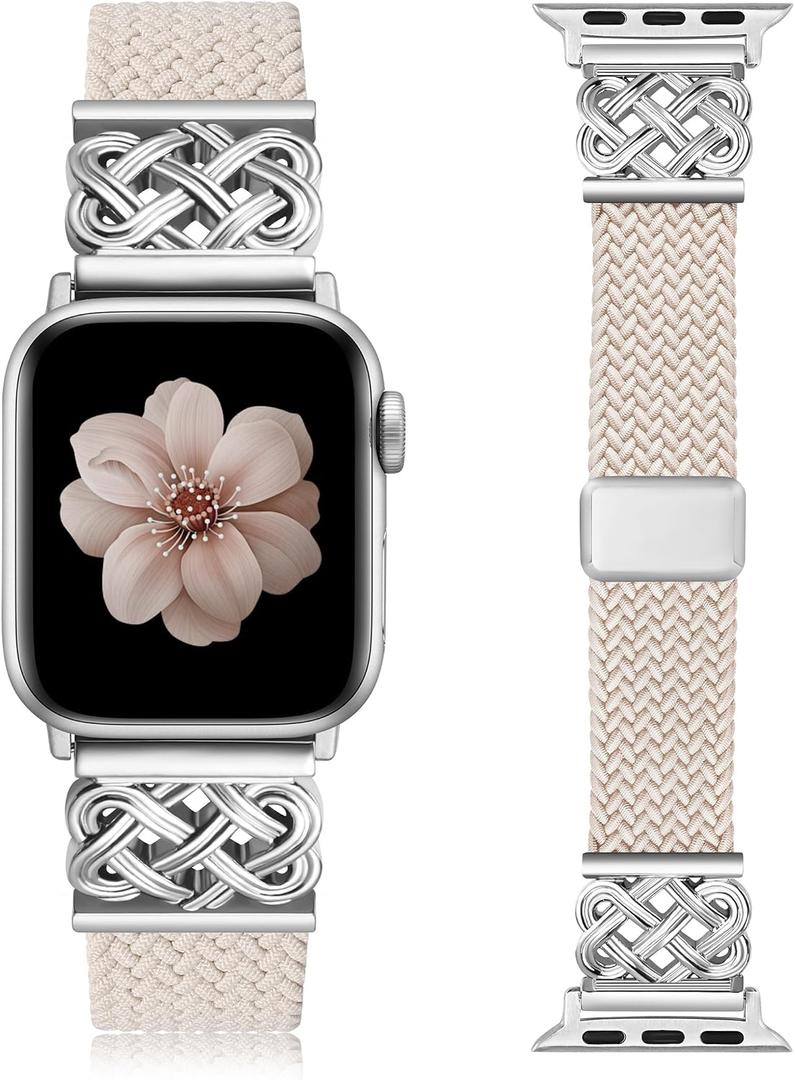 TOYOUTHS Braided Magnetic Band Compatible with Apple Watch Bands 38/40/41/42/44/45/46/49mm Women Men, Dressy Celtic Metal Stretchy Elastic Strap for iWatch Series 11 10 9 8 7 6 5 4 SE/Ultra 3 2 1