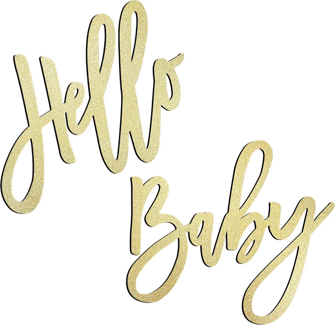 HELLO BABY Sign (Wooden/Gold) for Baby Shower decorationsParty Banner, Gender Reveal, Baby Announcements, 1st Birthday Party, and Backdrop Wall Photo Prop