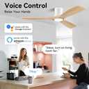Livory 52 Wood Smart Flush Mount Ceiling Fans with Lights and Remote,Quiet DC Motor,Outdoor Indoor Ultra Low Profile Ceiling Fan works with Alexa WIFI APP,Modern White Ceiling Fan for Bedroom Patio, 52"-voice+app+remote Control