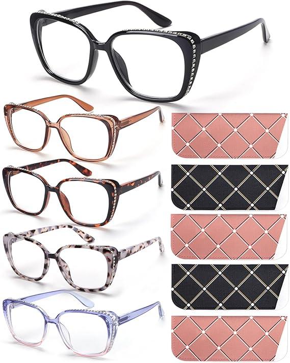 BLOEXCLU Reading Glasses for Women Blue Light Blocking Readers Anti Eyestrain Computer Fashion Eyeglasses Spring Hinge (5 Mixed A, 2, x)