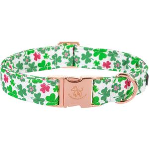 Elegant little tail St Patrick's Dog Collar, Green Clover Pet Collar Cotton Soft Holiday Pet Collar Cute Puppy Collar Adjustable Pet Dog Collars for Small Dogs