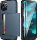 ZUSLAB Wallet Case Compatible with Apple iPhone 12 Pro Max, Cover with Card Holder, Shockproof Anti Scratch Replacement for iPhone 12 Pro Max, with Screen Protector [x2Pack] Dark Blue
