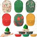 Vesici 300 Pcs 3.5 Inches Winter Large Cupcake Liners Red Green Baking Paper Cups Muffin Cupcakes Wrappers 6 Styles Baking Paper Cup Supplies for Cake Balls Candies Party(Vivid)