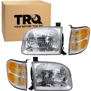 TRQ Driver and Passenger Side Headlight & Corner/Parking Light 4 Piece Kit Set Compatible with 2001-2004 Toyota Sequoia, 2004 Toyota Tundra Crew Cab