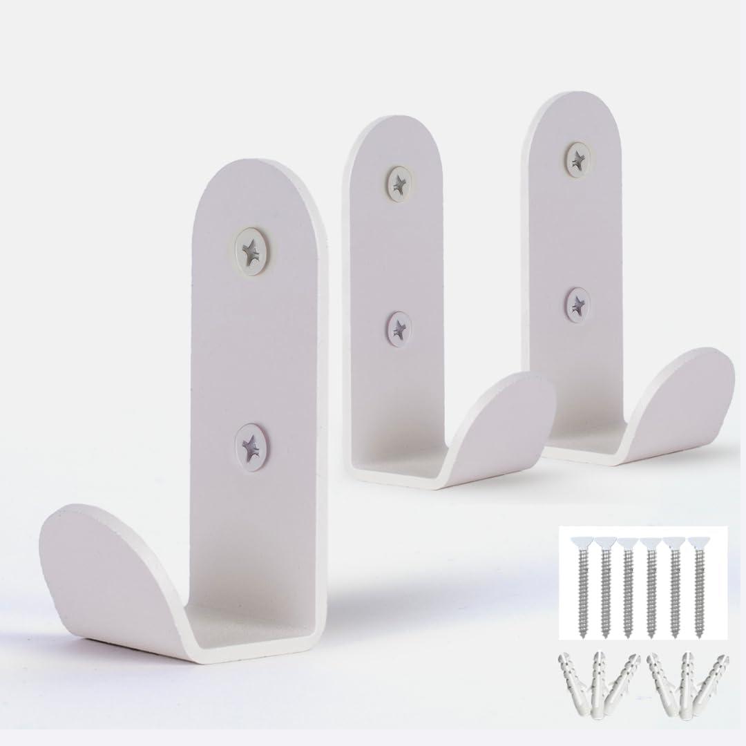 Heavy-Duty White Wall Hooks for Hanging (Set of 3)  Stylish & Sturdy Metal Hooks for Coats, Backpacks, Towels & Bags | Decorative Modern Hooks for Entryways, Bathrooms & Kids Rooms (Super Creme White)