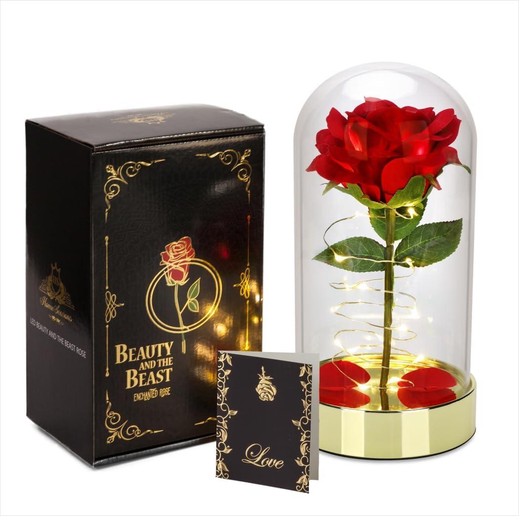 HOMESEASONS Pre Lit Rose for Her - Valentine's Day, Anniversary, Birthday, Christmas, Red