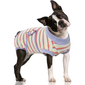 FUAMEY Recovery Suit for Dogs After Surgery,Soft Breathable Dog Bodysuit E-Collar & Cone Alternative Surgical Suit,Male Female Dog Neuter Spay Suits Anti Licking Wounds Onesie Purple Stripes M (M(Back:13.4-16.1in,WT:14-25lbs))