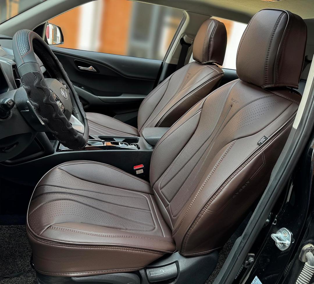 PINCTROT Car Seat Covers Front Set, Breathable Soft Pebbled Leather, Luxury Waterproof Seat Cushion, Airbag Compatible, Seat Protector Universal Fit Most Cars (Front Set, Coffee)