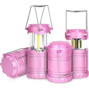 4-Pack LED Pink Camping Lanterns, Portable Camping Lights, Outdoor Handled Lamps, Essential Emergency Lights for Power Outages, Hiking, Hurricane