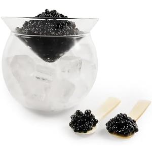 ThougrLyh Caviar Server Set Glass Caviar Dish with 2 Pcs Shell Caviar Spoons Chiller Server with Ice Holder for Shrimp Ice Cream Martinis and Cocktails Dishwasher Safe Caviar Serving Dish