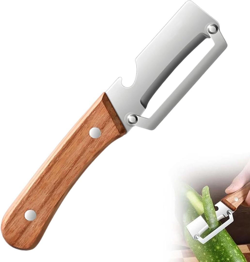 2 x Multifunctional Vegetable Peeler, Premium Zero Snag Wooden Peeler for Kitchen Tool with Bottle Opener 2 in 1 Stainless Steel Kitchen Gadgets for Potatoes Pumpkinsp Carrots and Vegetables Fruits (1pcs)