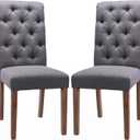 COLAMY Button Tufted Dining Chairs Set of 2, Parsons Upholstered Fabric Dining Room Chairs Kitchen Chairs with Wood Legs and Padded Seat, Dark Grey