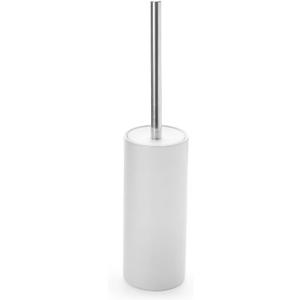Matt White Ceramic Toilet Brush and Holder Set, Durable Bristles Non Scratch Toilet, Long Stainless Steel Handle, Freestanding Toilet Bowl Cleaners Brush, Scrubber Brush for Toilet