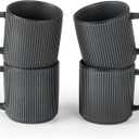 famiware Coffee Mug Set for 4, Star 12 oz Catering Mugs Cup Set with Handle for Coffee, Tea, Cocoa, Milk - Ceramic Stoneware Drinkware Set, Matte Dark Charcoal