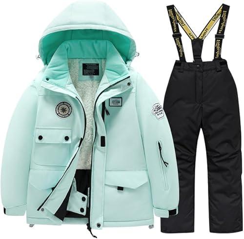 Winter Kids 2 Piece Ski Suit Boys/Girls Thicken Warm Hooded Jacket and Ski Pants Snowsuit Snowboarding Clothes Size 12