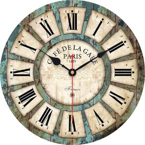 VIKMARI 14 Inch Wooden Wall Clock Battery Operated Retro Rustic Decorative Clock with Roman Numerals Round Shabby Chic for Kitchen, Living Room, Bedroom