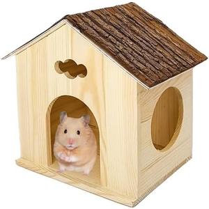 Hamiledyi Ex-Large Hamster Wooden House Natural Syrian Hamster Handcrafted Hideout Hut for Rat Mice Mouse Hedgehog Sugar Gliders
